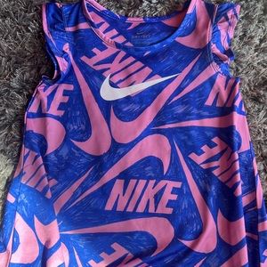 Nike Dri-Fit Pink & Blue All Over Logo Dress with Ruffle Sleeves Toddler 4t